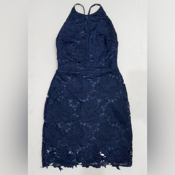 NWT Lauren Nicole What a Doll Dress Navy crochet Floral Lace Halter Mini Dress S - Picture 12 of 12